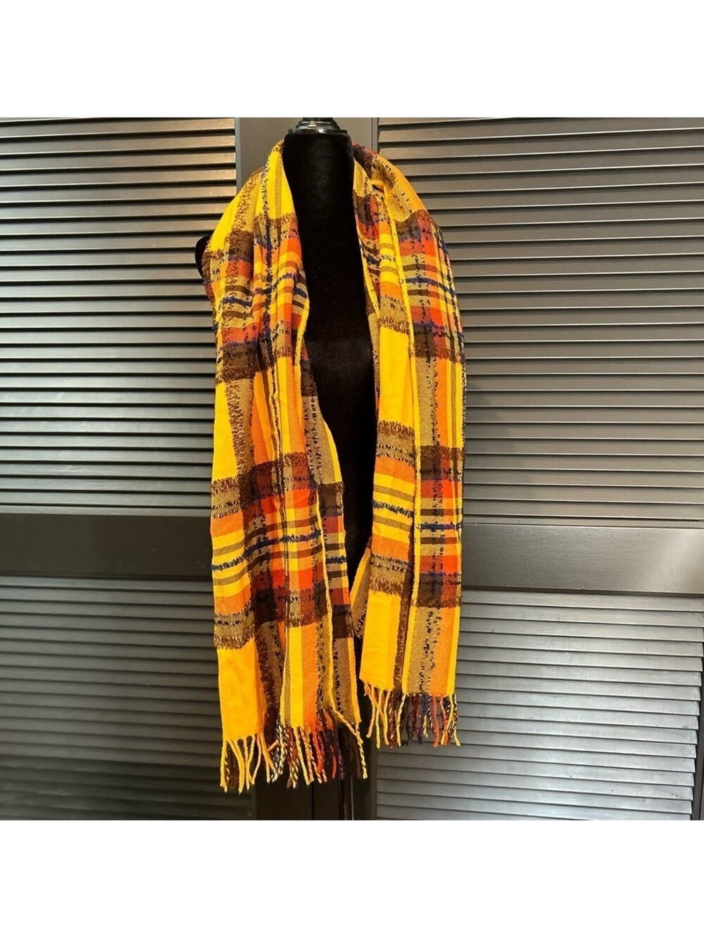 Kenzo Autumnal Textured Wool Blend Clueless Preppy, Gold, Pumpkin Orange Plaid